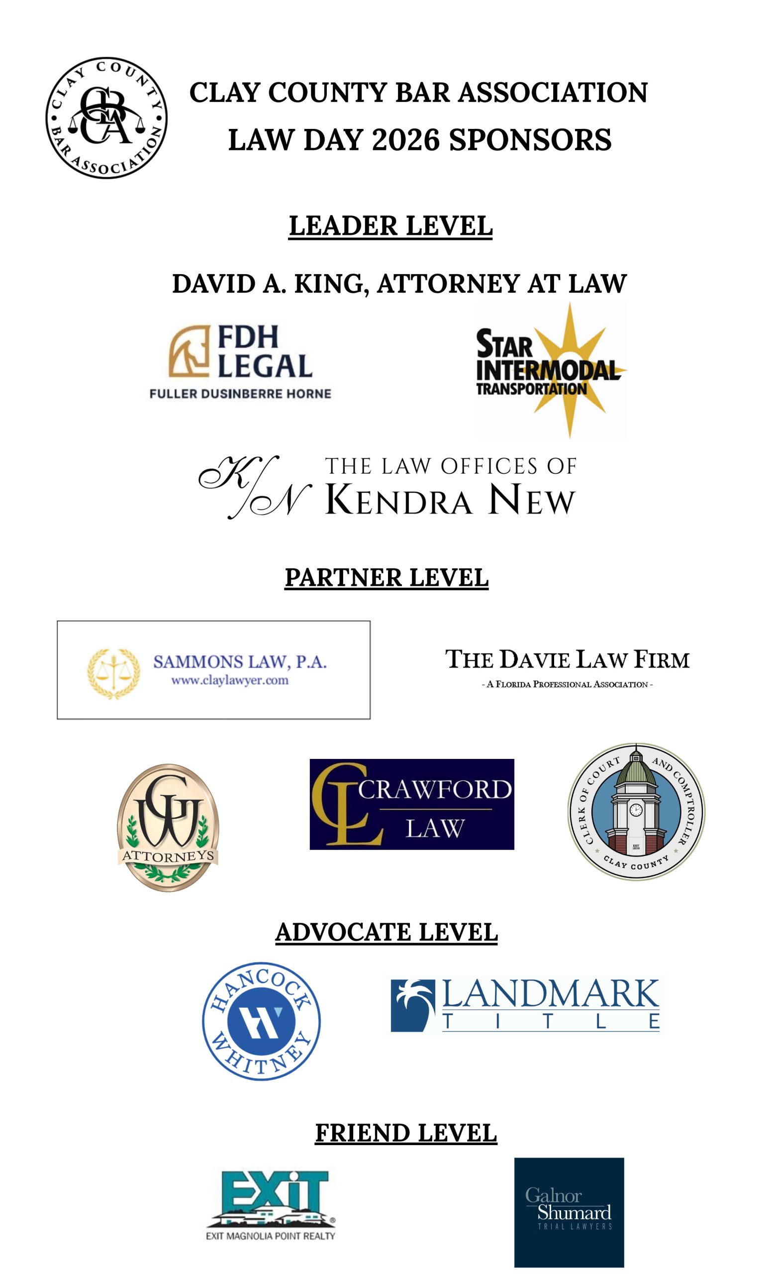 Clay County Bar Association - 2026 Law Day Sponsors